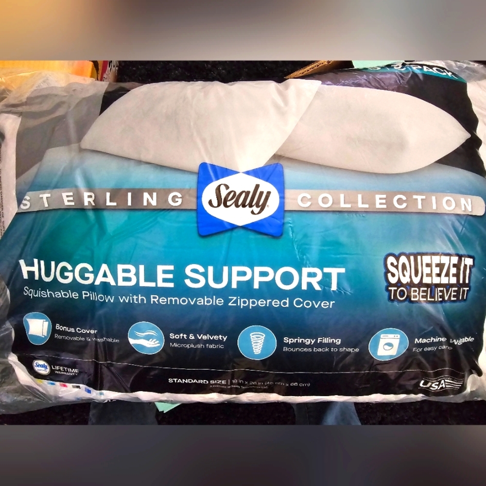 Sealy Sterling Collection Huggable Support Pillows! 2 Pack - New/Open Package!